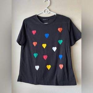 Black T-shirt with Rainbow hearts